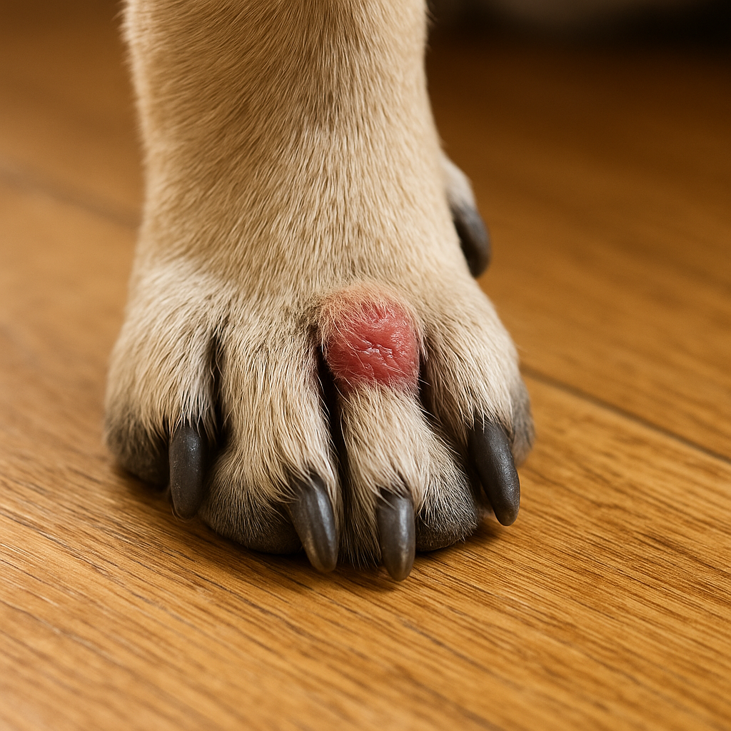 Ziarniniak u psa między palcami – przyczyny, objawy i leczenie