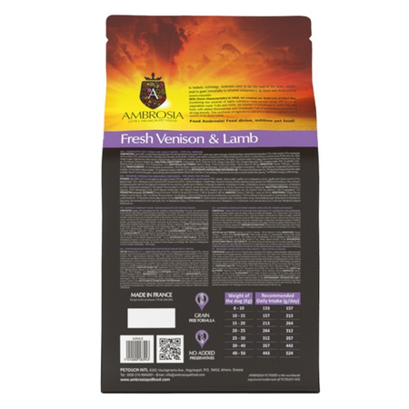 AMBROSIA FRESH VENISON LAMB KARMA DLA PSA DOROSŁEGO DZICZYZNA JAGNIĘCINA 12kg