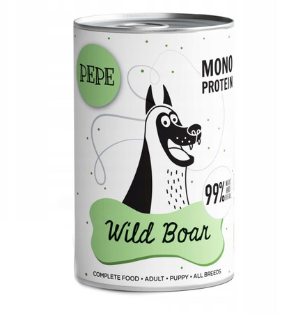 PAKA ZWIERZAKA MOKRA KARMA DLA PSA PEPE WILD BOAR DZICZYZNA 12x400g