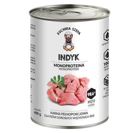 KUCHNIA SZEFA MOKRA KARMA DLA PSA MONOPROTEINOWA INDYK 12x400g