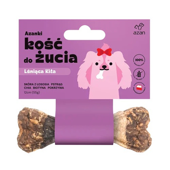AZANKI PRZYSMAK DLA PSÓW S/M KOŚĆ DO ŻUCIA Z ŁOSOSIEM BIOTYNĄ POKRZYWĄ 12cm