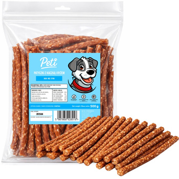 PETI PATYCZKI Z KACZKĄ I RYŻEM PRZYSMAKI DLA PSA 500g
