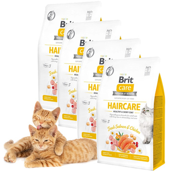 BRIT CARE CAT GRAIN-FREE HAIRCARE ŁOSOŚ/KURCZAK 4x400g