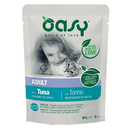 OASY CHUNKS IN GRAVY MOKRA KARMA DLA KOTA ŁOSOŚ TUŃCZYK MULTIPACK 4x85g
