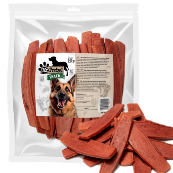 MR PRETZEL PRZYSMAK DLA PSA MIĘSNY MIĘKKIE SZEROKIE PASKI Z WOŁOWINY 500g