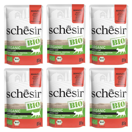 SCHESIR BIO PEŁNOPORCJOWA MOKRA KARMA DLA KOTÓW PASZTET WOŁOWINA 6x85g