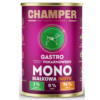 CHAMPER DLA PSA MONOBIAŁKOWA MOKRA KARMA DLA PSÓW GASTRO INDYK 400g