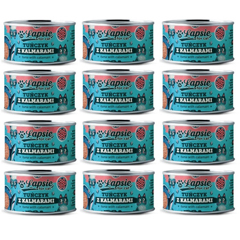 ŁAPSIE FOR CAT MOKRA KARMA DLA KOTA TUŃCZYK Z KALMARAMI W BULIONIE PUSZKA 12x80g