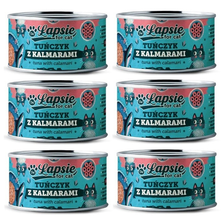 ŁAPSIE FOR CAT MOKRA KARMA DLA KOTA TUŃCZYK Z KALMARAMI W BULIONIE PUSZKA 6x80g