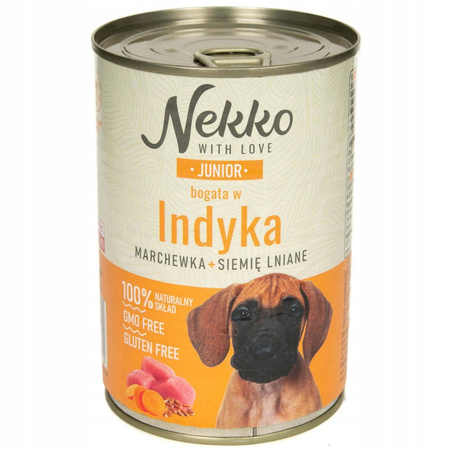 NEKKO JUNIOR MOKRA KARMA DLA SZCZENIĄT INDYK MARCHEWKA SIEMIĘ LNIANE 12x400g