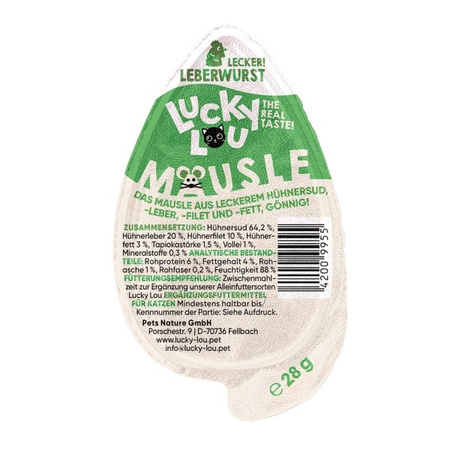 LUCKY LOU MAUSLE PASZTET PRZYSMAK MONOPROTEINOWY DLA KOTA KIEŁBASA Z WĄTRÓBKI 28g