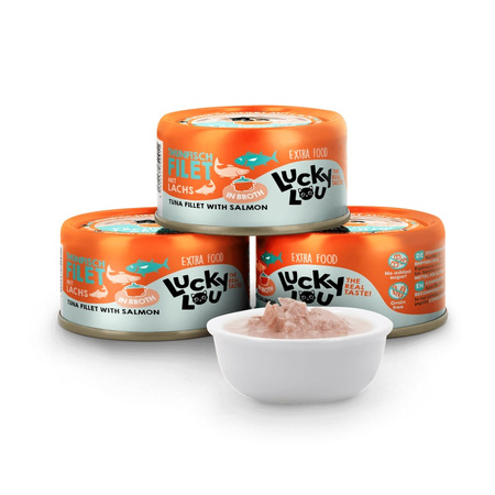 LUCKY LOU EXTRAFOOD KARMA DLA KOTA PRZYSMAK TUŃCZYK ŁOSOŚ W BULIONIE 70g