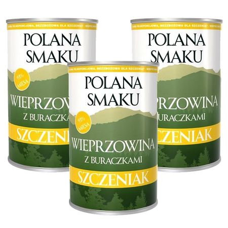 POLANA SMAKU KARMA DLA SZCZENIĄT MOKRA WIEPRZOWINA Z BURACZKAMI 3x400g