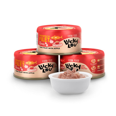 LUCKY LOU EXTRAFOOD KARMA DLA KOTA PRZYSMAK TUŃCZYK JABŁKO W BULIONIE 70g