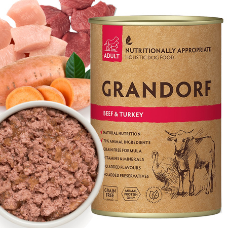 GRANDORF BEEF TURKEY WOŁOWINA INDYK MOKRA KARMA W PUSZCE DLA PSA 400g