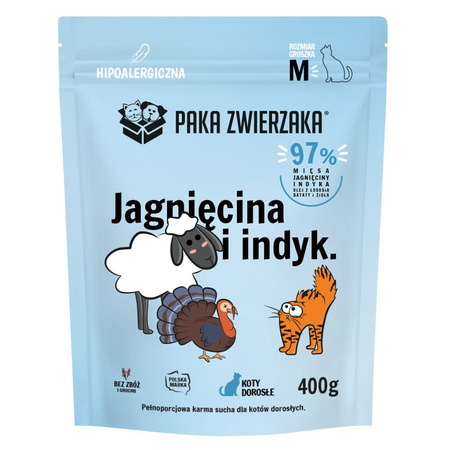 PAKA ZWIERZAKA KARMA DLA KOTA PEŁNOPORCJOWA M JAGNIĘCINA INDYK 400g