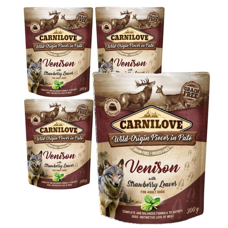 CARNILOVE DOG POUCH VENISON & STRAWBERRY KARMA DLA PSA DZICZYZNA TRUSKAWKI 4x300g