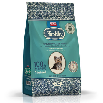 KARMA SUCHA DLA PSA RASY MAŁE PEŁNOPORCJOWA FOLK MINI JELEŃ BURAKI ŻURAWINA 7kg