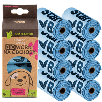StarchBag WORKI NA ODCHODY PSA PSIE KUPY BIODEGRADOWALNE NIEBIESKIE 21x32cm 120szt 8x15szt