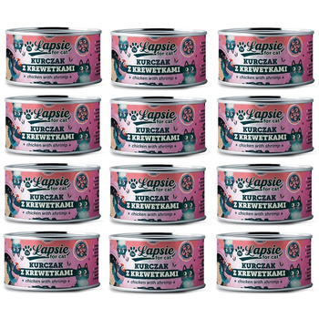 ŁAPSIE FOR CAT MOKRA KARMA DLA KOTA KURCZAK Z KREWETKAMI W BULIONIE PUSZKA 12x80g
