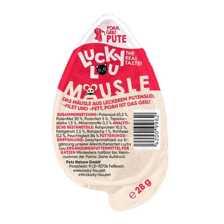 LUCKY LOU MAUSLE PASZTET PRZYSMAK MONOPROTEINOWY DLA KOTA MIX SMAKÓW 12x28g