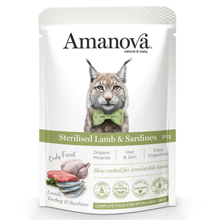AMANOVA P13 MOKRA KARMA DLA KOTA JAGNIĘCINA SARDYNKA STERYLIZOWANY 85g