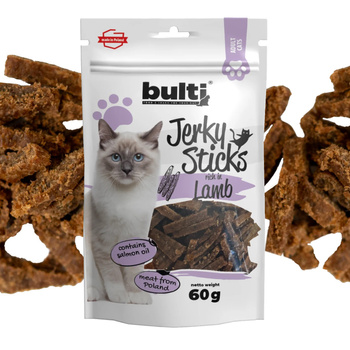 BULTI JERKY STICKS PRZYSMAKI DLA KOTA MIĘSNE PASKI BOGATE W JAGNIĘCINĘ 60g