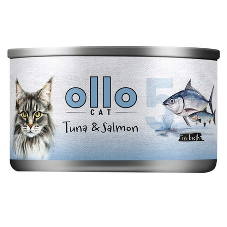 OLLO nr5 MOKRA KARMA W PUSZCE DLA KOTA KOCIĄT NATURALNA TUŃCZYK I ŁOSOŚ 12x70g