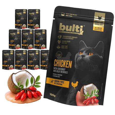 BULTI SUPERFOOD MOKRA KARMA DLA KOTA KURCZAK KOKOS JAGODY GOJI 100g