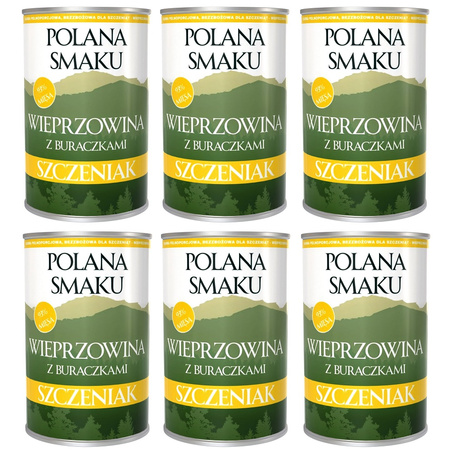 POLANA SMAKU KARMA DLA SZCZENIĄT MOKRA WIEPRZOWINA Z BURACZKAMI 6x400g