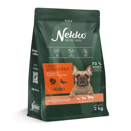 NEKKO SUCHA KARMA DLA PSA LIGHT & STERILISED INDYK Z KACZKĄ 2kg