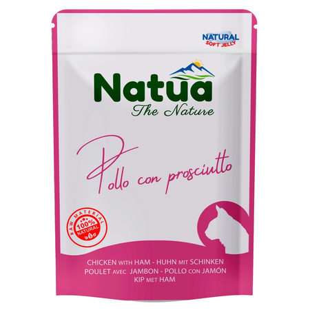 NATUA NATURAL MOKRA KARMA DLA KOTÓW KURCZAK Z SZYNKĄ W GALARETCE SASZETKA KOTA 70g
