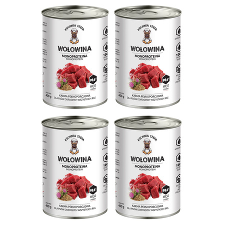 KUCHNIA SZEFA MOKRA KARMA DLA PSA MONOPROTEINOWA WOŁOWINA 4x400g