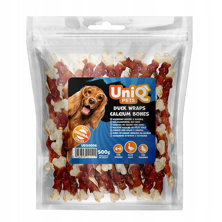 UNIQ PETS KOSTKI WAPIENNE Z KACZKĄ PRZYSMAK MIĘSNY SMAKOŁYK DLA PSA 500g