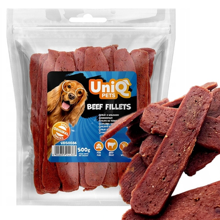 UNIQ PETS PASKI Z WOŁOWINY BEEF FILLETS MIĘSNY PRZYSMAK DLA PSA 500g