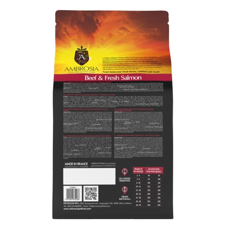 AMBROSIA ADULT SUCHA KARMA DLA DOROSŁEGO PSA WOŁOWINA ŁOSOŚ 12kg