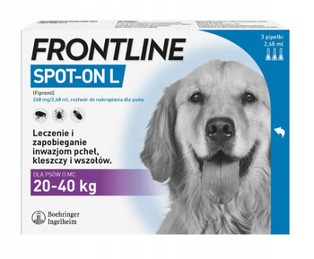 FRONTLINE SPOT-ON L FIPRONIL KROPLE NA PCHŁY KLESZCZE DLA PSÓW 20-40kg PIPETKI 3x2,68ml