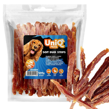 UNIQ PETS STRIPSY MIĘKKIE PASKI Z KACZKI MIĘSNY PRZYSMAK DLA PSA 500g