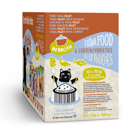 LUCKY LOU EXTRAFOOD KARMA DLA KOTA PRZYSMAK POLEWA MIX SMAKÓW W BULIONIE 12x70g