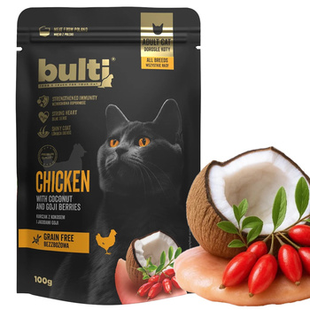 BULTI SUPERFOOD MOKRA KARMA DLA KOTA KURCZAK KOKOS JAGODY GOJI 100g