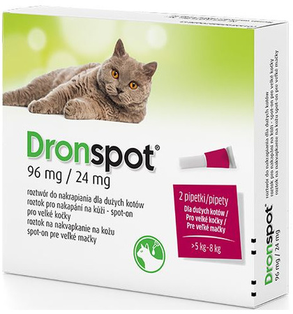VETOQUINOL DRONSPOT KROPLE NA ROBAKI DO NAKRAPIANIA DUŻYCH KOTÓW 5-8kg, 2 PIPETKI 1,12ml