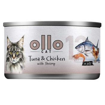 OLLO nr12 MOKRA KARMA W PUSZCE DLA KOTA KOCIĄT NATURALNA TUŃCZYK KURCZAK KREWETKI 70g