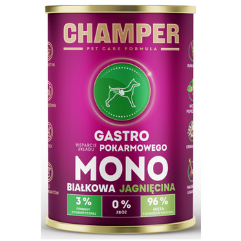 CHAMPER DLA PSA MONOBIAŁKOWA MOKRA KARMA DLA PSÓW GASTRO JAGNIĘCINA 400g