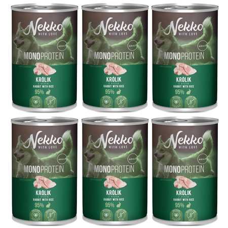 NEKKO MONOPROTEIN ADULT MOKRA KARMA DLA PSA KRÓLIK Z RYŻEM 6x400g
