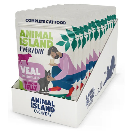 ANIMAL ISLAND EVERYDAY MOKRA KARMA DLA KOTA SZARPANA CIELĘCINA W GALARETCE SASZETKI 12x85g