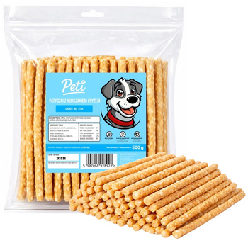 PETI PRZYSMAKI DLA PSA PATYCZKI Z KURCZAKIEM I RYŻEM 500g