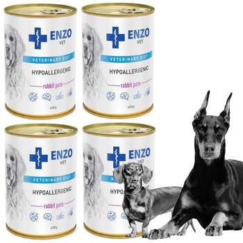 ENZO VET HYPOALLERGENIC PASZTET Z KRÓLIKA KARMA DLA PSÓW Z WRAŻLIWYM UKŁADEM POKARMOWYM 4x400g