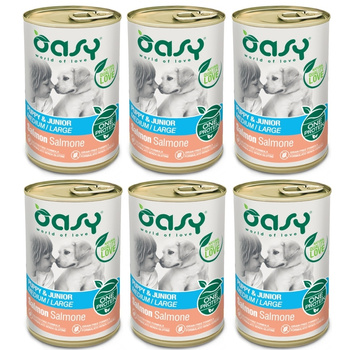 OASY PUPPY MEDIUM LARGE MOKRA KARMA DLA SZCZENIĄT ŚREDNIE DUŻE RASY ŁOSOŚ 6x400g