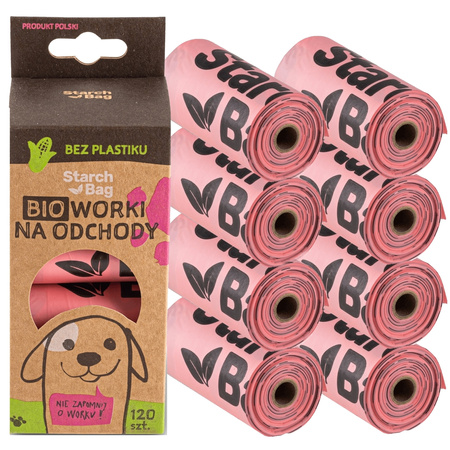 StarchBag WORKI NA ODCHODY PSA PSIE KUPY BIODEGRADOWALNE RÓŻOWE 21x32cm 120szt 8x15szt