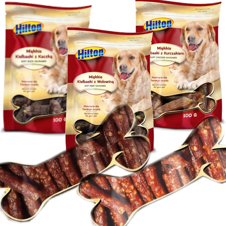 HILTON PRZYSMAK DLA PSA SMAKOŁYK MIĘKKIE KIEŁBASKI KACZKA WOŁOWINA KURCZAK 3x100g